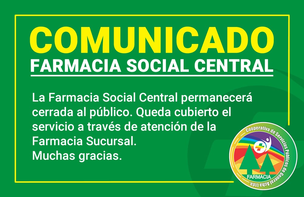 Comunicado de Farmacia social central de COSEGA