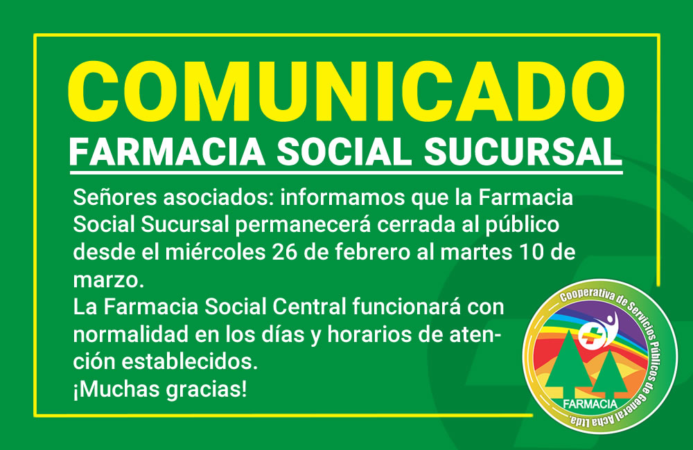 Comunicado Farmacia Social Sucursal