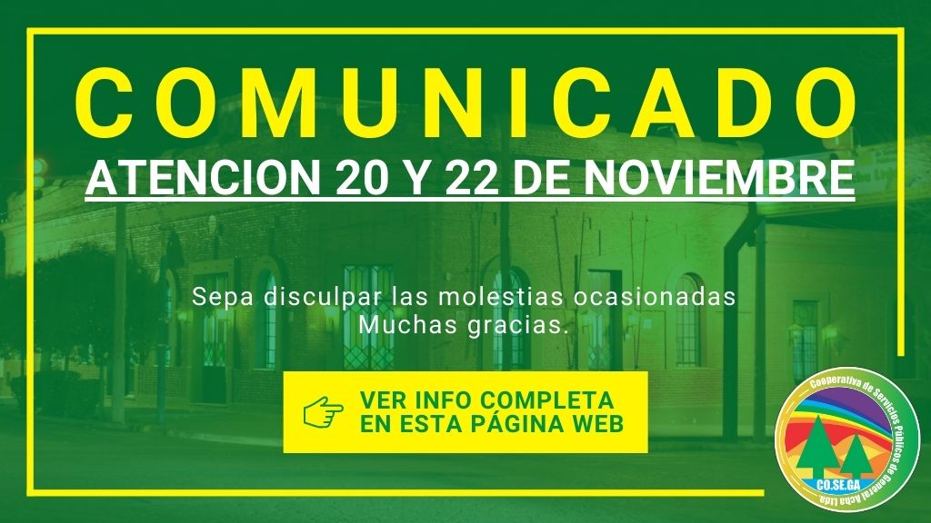 Comunicado: Atención Sábado 20, feriado nacional, y el Lunes 22 de Noviembre, feriado puente turístico.